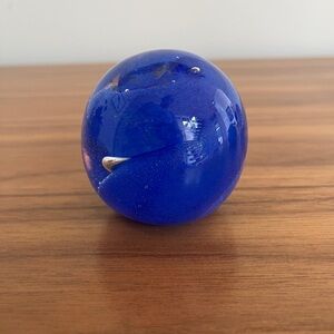 VINTAGE Paperweight Art Glass Cobalt Blue Sphere Bubbles Decorative Collectible